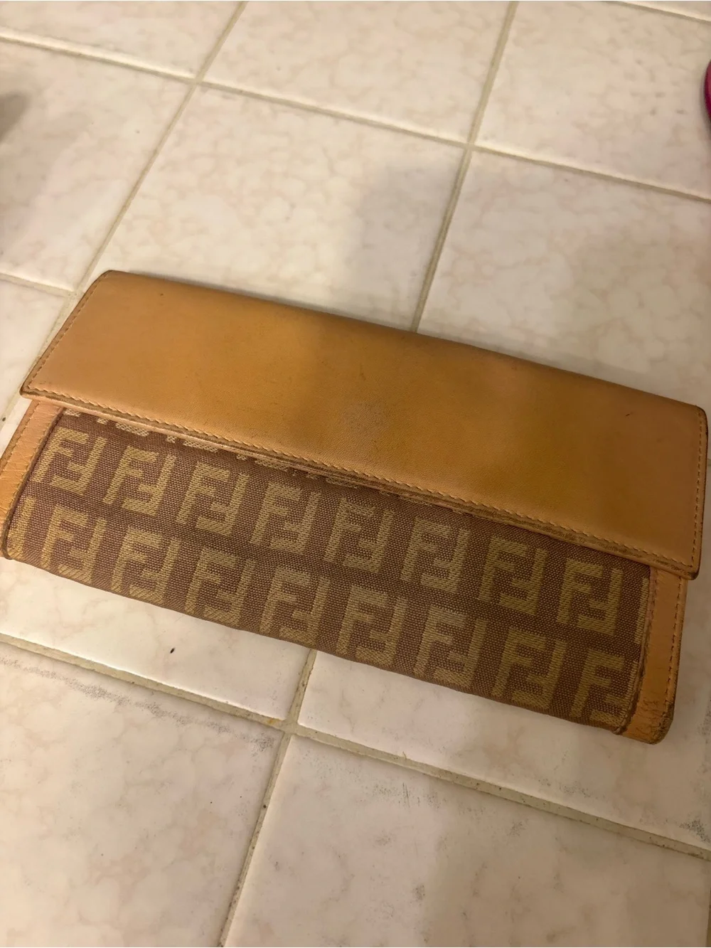 Fendi Tan Brown Zucca Continental Wallet with Gold-Tone FF Plaque